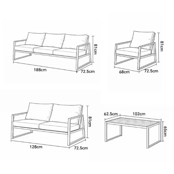 Wholesale Modern Outdoor Garden Compact Design Sofa Set, 5-piece Steel Frame Seating Set - 11C12E