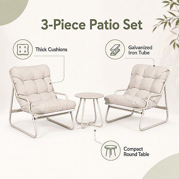 Wholesale 3-Piece Patio Lounge Set with Thick Cushions and Round Glass Table for Balcony Garden Outdoor - 11C12J