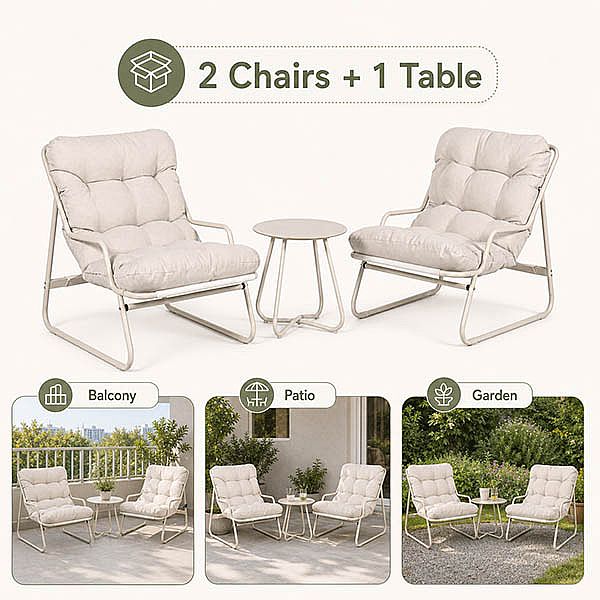 Wholesale 3-Piece Patio Lounge Set with Thick Cushions and Round Glass Table for Balcony Garden Outdoor - 11C12J