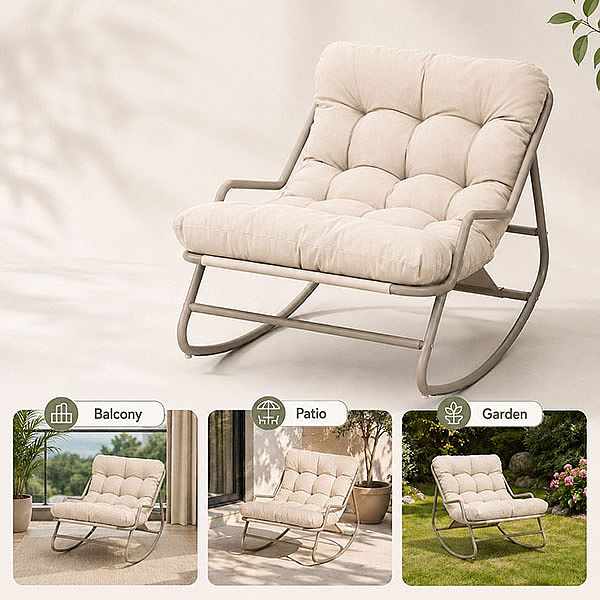 Wholesale Outdoor Rocking Lounge Chair with Thick Olefin Cushion and Galvanized Iron Frame for Patio Garden Furniture Supply - 11C12K