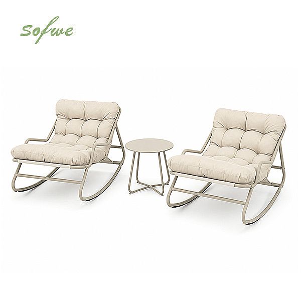 Wholesale 3-Piece Outdoor Rocking Patio Set with Thick Olefin Cushions and Steel Top Table for Balcony Garden Furniture Supply - 11C12L