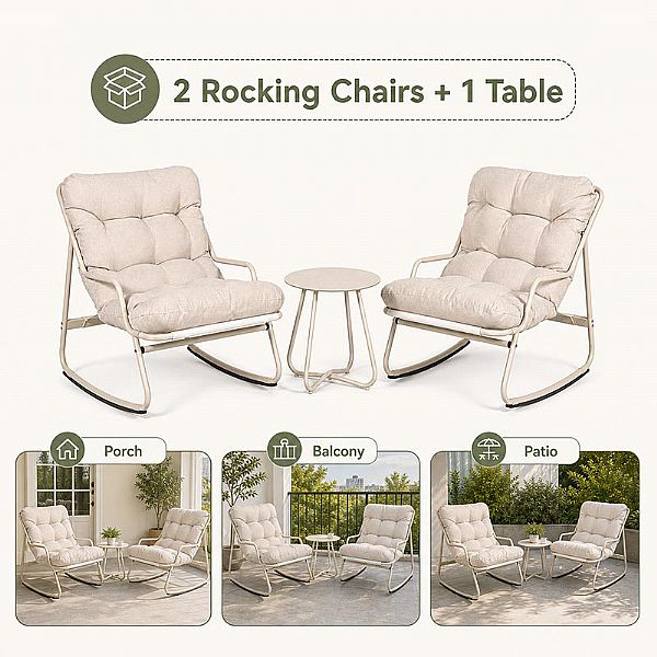 Wholesale 3-Piece Outdoor Rocking Patio Set with Thick Olefin Cushions and Steel Top Table for Balcony Garden Furniture Supply - 11C12L