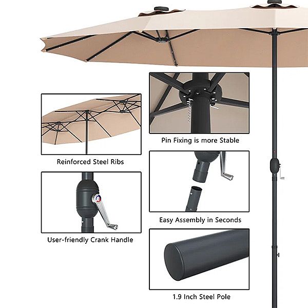 15ft Built-in LED Light Double Sided Patio Market Umbrella Wholesale - 12U01P
