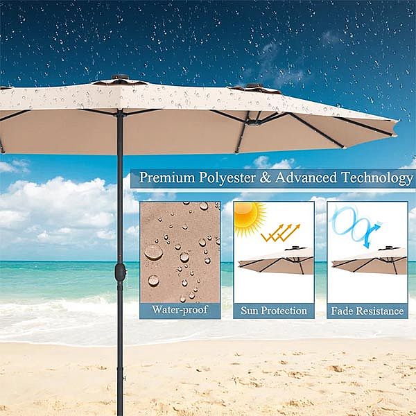 15ft Built-in LED Light Double Sided Patio Market Umbrella Wholesale - 12U01P