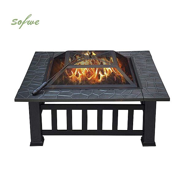 32-inch Square Metal BBQ Fire Pit Set - 10H01G