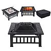 32-inch Square Metal BBQ Fire Pit Set - 10H01G