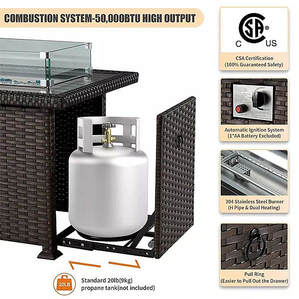 Wicker Rattan Patio Furniture Sofa Conversation Set With Fire Pit Table - 10C01F