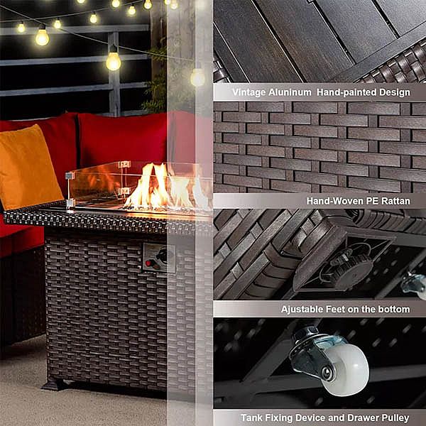 Wicker Rattan Patio Furniture Sofa Conversation Set With Fire Pit Table - 10C01F