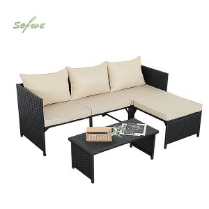 3 Piece Garden Rattan Sofa