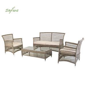 4 Piece PE Wicker Garden Sofa Furniture Set
