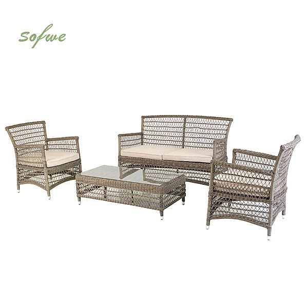 4 Piece PE Wicker Garden Sofa Furniture Set - 10C01Y