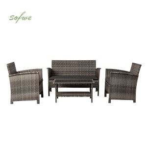 4 Pcs Modern Luxury PE Wicker Rattan Garden Furniture Sofa