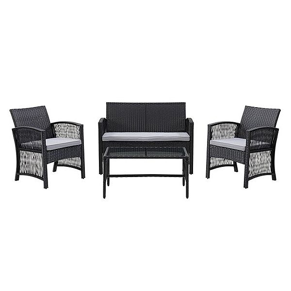 4 Piece Wicker Rattan Furniture Sofa with Tempered Glass Desktop - 10C02C