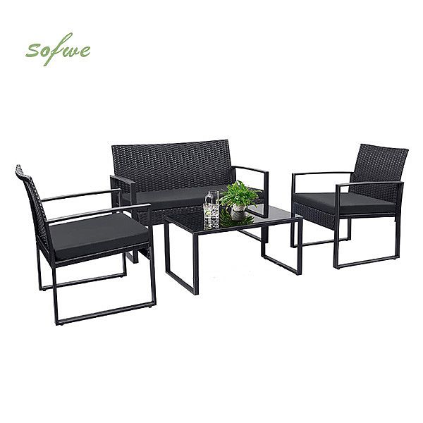 Wicker Outdoor 4-piece Outdoor Table and Chair with Coffee Table - 10C02E