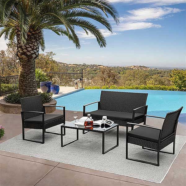 Wicker Outdoor 4-piece Outdoor Table and Chair with Coffee Table - 10C02E