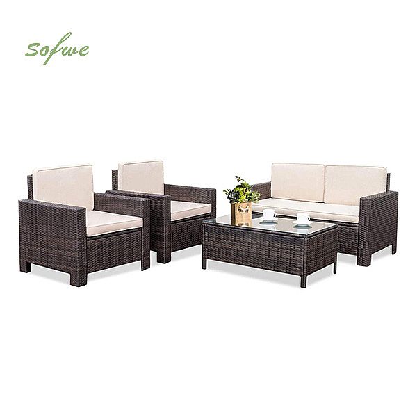 Outdoor Woven Rattan Patio Conversation Furniture Sets - 10C02K