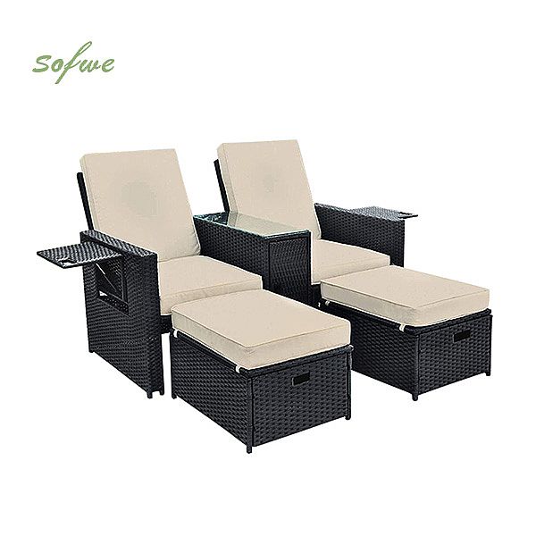5 Piece Outdoor Patio Wicker Loveseat Set - 10C02M