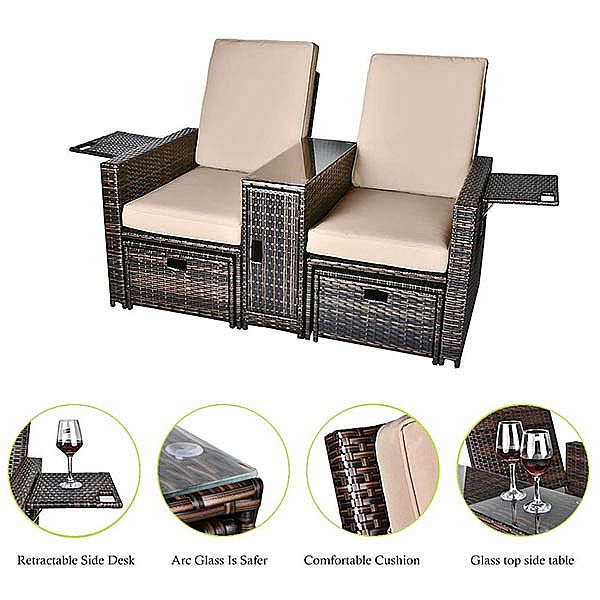 5 Piece Outdoor Patio Wicker Loveseat Set - 10C02M