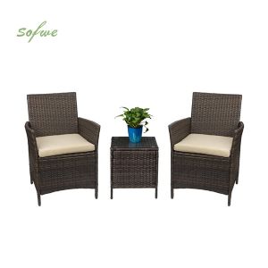 3 Piece Rattan Outdoor Garden Furniture Set Wicker Bar Table