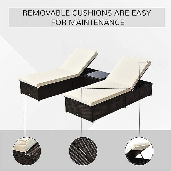 Outdoor Pool Adjustable Backrest Wicker Lounge Chair Set - 10C02W