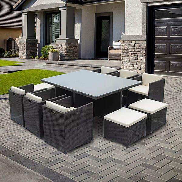 Space-saving Rattan Cube Dining Table with Six Chairs - 10D01A