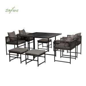 Four-piece Rope Woven Chairs and Rattan Woven Dinner Sets