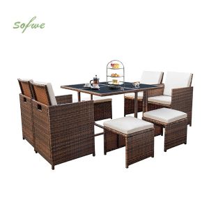 Luxury Outdoor Wicker Dining Table Set with Armchair and...