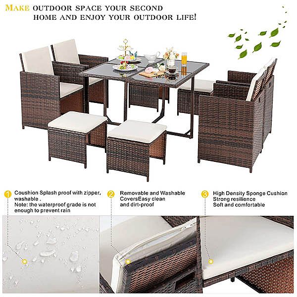 Luxury Outdoor Wicker Dining Table Set with Armchair and Ottoman - 10D01C