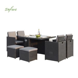 Outdoor Wicker Dining Set With Two Ottoman and Four...