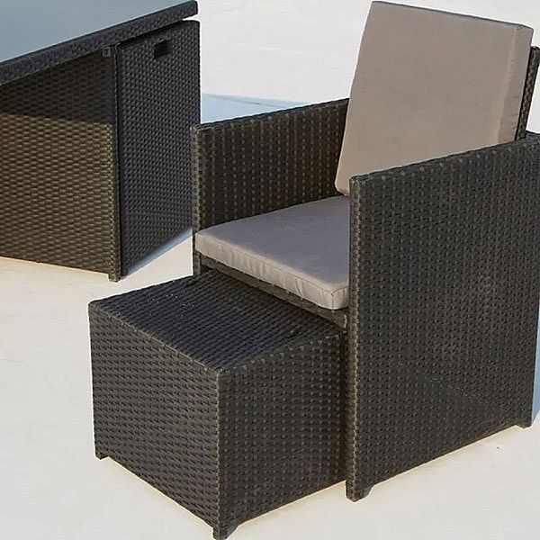 Outdoor Wicker Dining Set With Two Ottoman and Four Armchairs Dining Table - 10D01D
