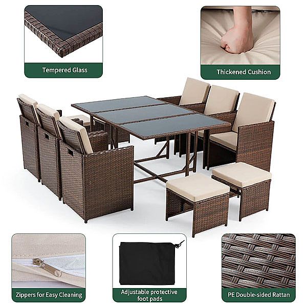 Space-saving Rattan Dining Table Set - 10D01E