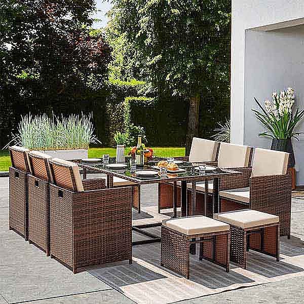 Space-saving Rattan Dining Table Set - 10D01E