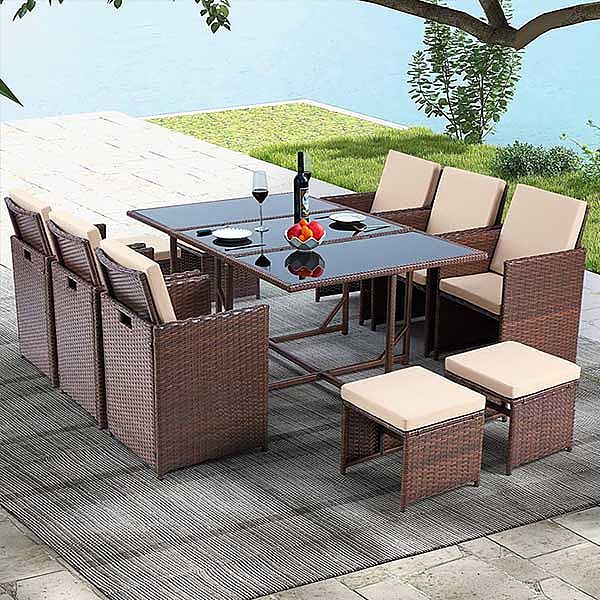 Space-saving Rattan Dining Table Set - 10D01E