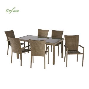 Wicker Table and Chair Set with Six Chairs Rattan Armchair