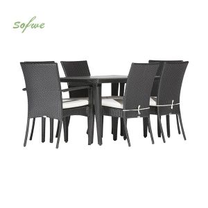 Modern Stylish Black Rattan Dining Table and Chair Set