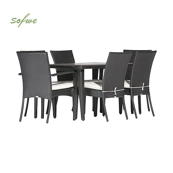 Modern Stylish Black Rattan Dining Table and Chair Set - 10D01G