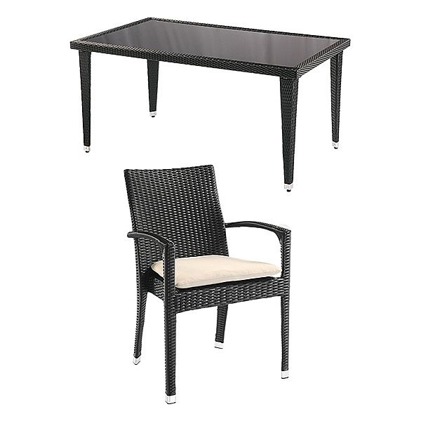 Modern Stylish Black Rattan Dining Table and Chair Set - 10D01G