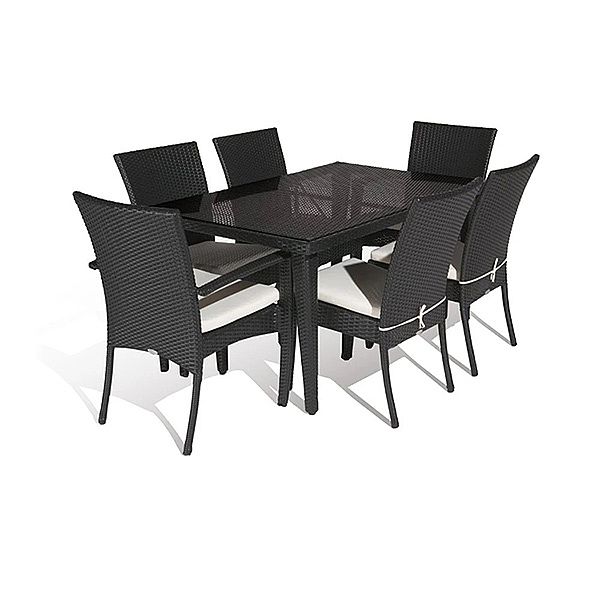 Modern Stylish Black Rattan Dining Table and Chair Set - 10D01G