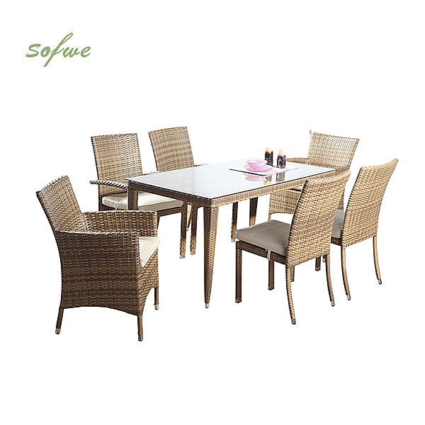 Garden Rattan 6-Piece Dining Table and Chair Set - 10D01H
