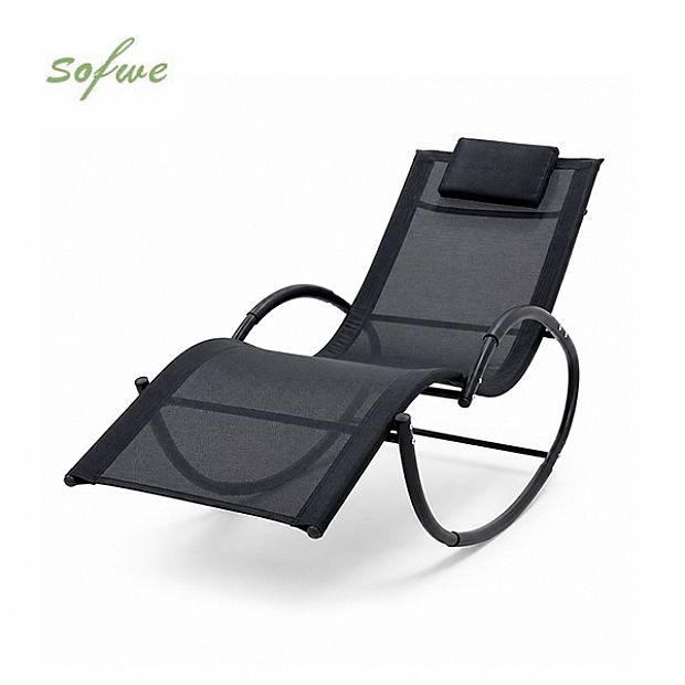 Wholesale Outdoor Rocking Sun Lounger with Ergonomic Curved Mesh Seat for Poolside Patio Furniture Supply - 11D25J