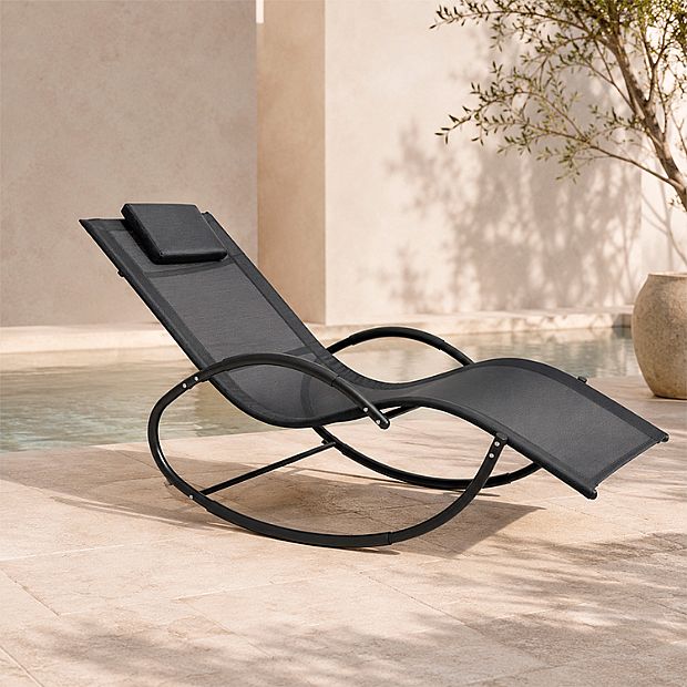 Wholesale Outdoor Rocking Sun Lounger with Ergonomic Curved Mesh Seat for Poolside Patio Furniture Supply - 11D25J