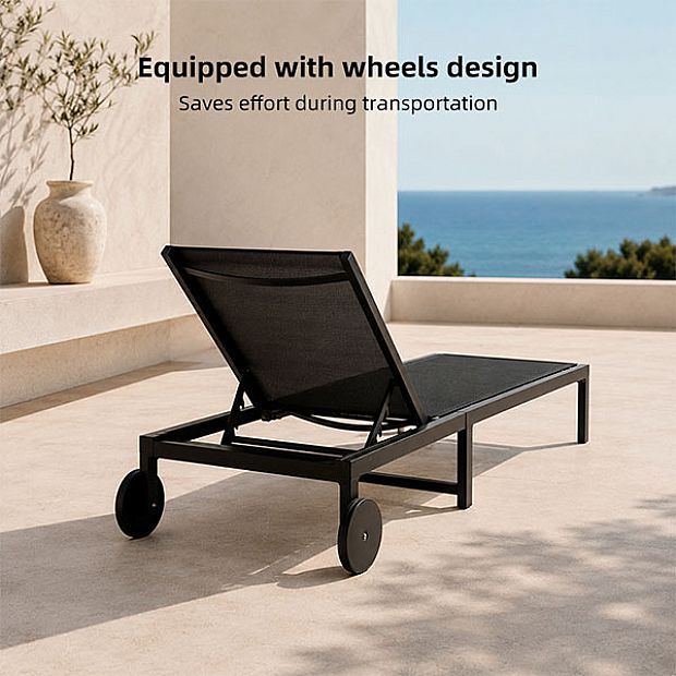 Wholesale Outdoor Metal Sun Lounger with Wheels and Breathable Mesh Fabric for Patio Poolside Supply - 11D25O