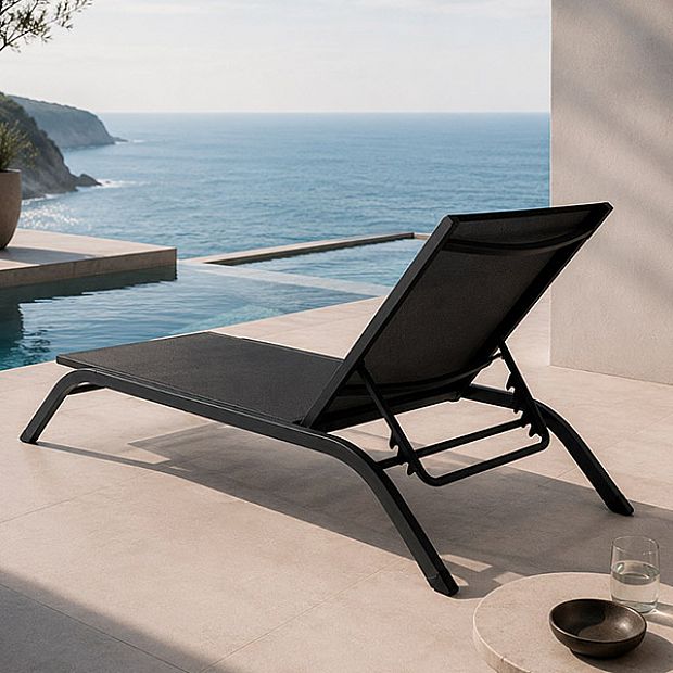 Wholesale Outdoor Sun Lounger Aluminum Curved Frame PVC Coated Mesh Adjustable Backrest Low Profile Patio Poolside - 11D25Q