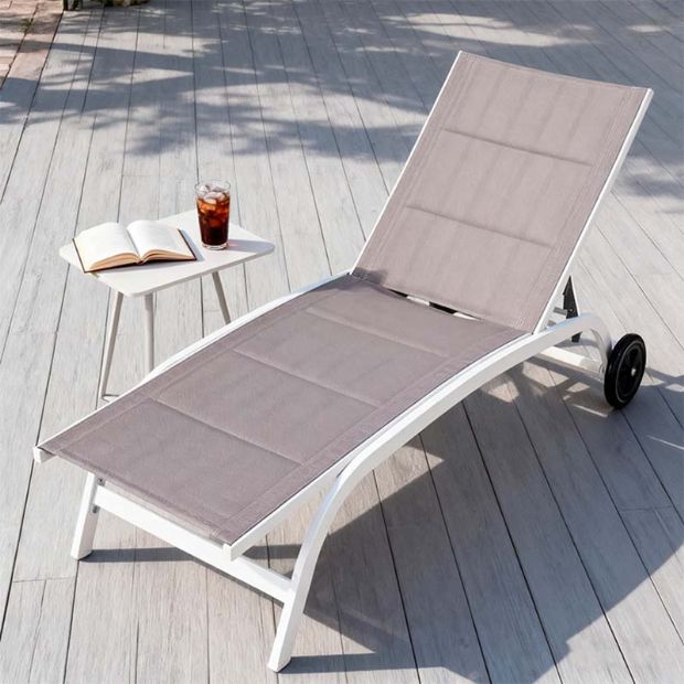 Aluminum Textilene Adjustable Lounge Chair with Wheels - 11D14E