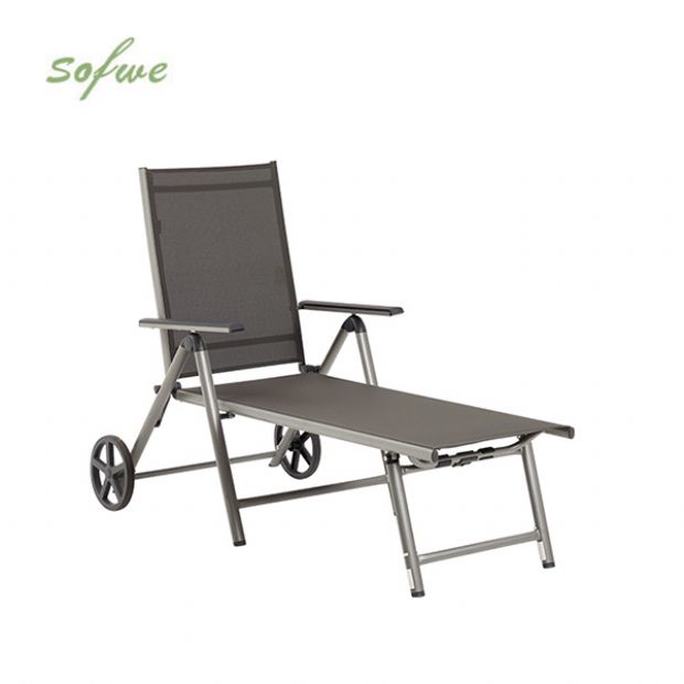 Aluminum Textilene Lounge Chair with Wheels and Pillow - 11D14K