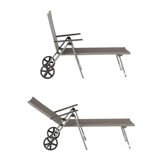 Aluminum Textilene Lounge Chair with Wheels and Pillow - 11D14K