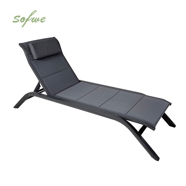 Adjustable Backrest Outdoor Sun Lounger with Aluminum Alloy Frame and Mesh Fabric - 11D25A