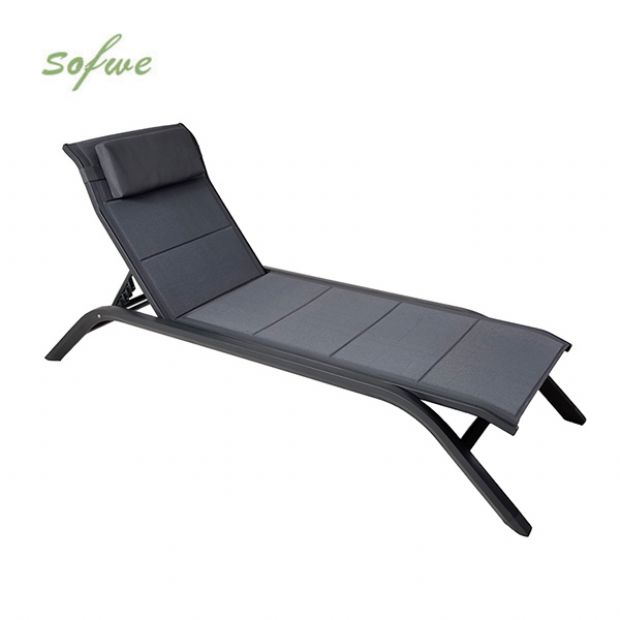 Adjustable Backrest Outdoor Sun Lounger with Aluminum Alloy Frame and Mesh Fabric - 11D25A