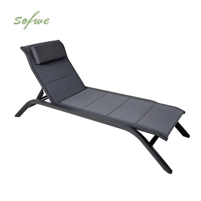 Adjustable Backrest Outdoor Sun Lounger with Aluminum Alloy Frame and Mesh Fabric - 11D25A