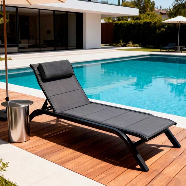 Adjustable Backrest Outdoor Sun Lounger with Aluminum Alloy Frame and Mesh Fabric - 11D25A